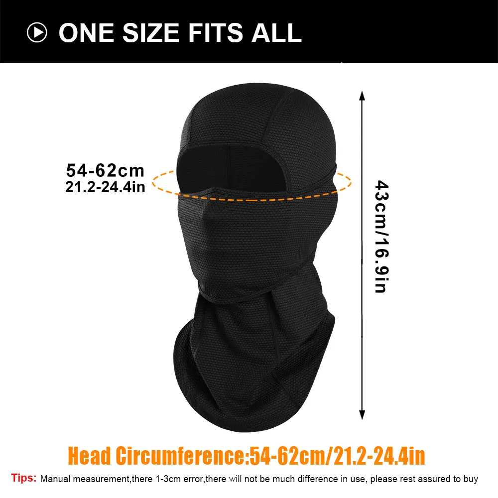 Black Full Face Cover Breathable Balaclava Quick Dry Anti-UV Neck Gaiter Scarves for Outdoor Sport Hiking Running Fishing Travel