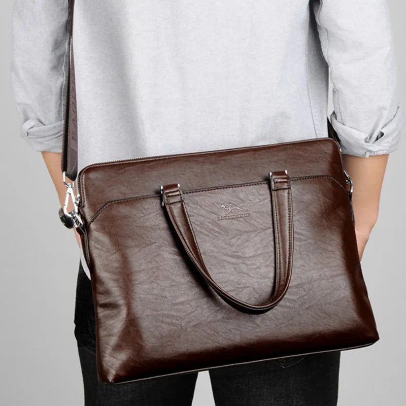 Luxury Men\'s Leather Briefcase Large Capacity Handbag Office Shoulder Messenger Bag Business Male Laptop Tote Bag