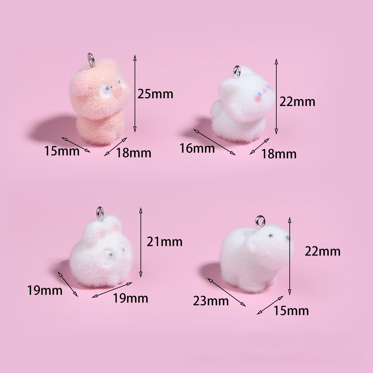 20PCS 3D Resin Flocking Cute animal Charm Mini Plush Doll Pendant for Necklace Keychain Making DIY Jewelry Accessories Wholesale