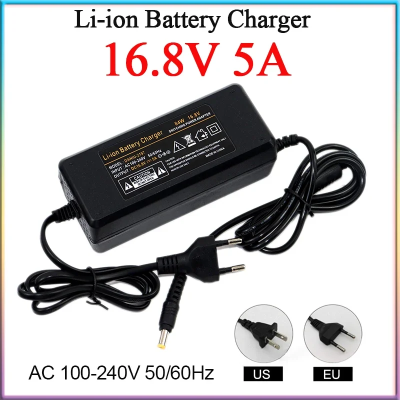 New 16.8V 5A Li-ion Battery Fast Charger AC100-240V For 4Series 14.4V 14.8V Lithium Polymer Cells Charger DC5.5*2.1mm EU/US Plug