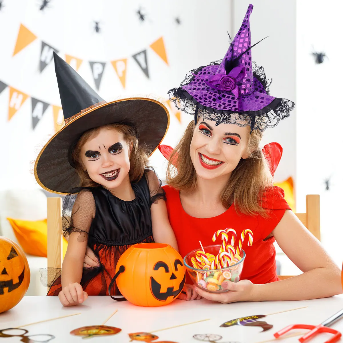 قبعة الساحرة أغطية الرأس لامعة الترتر هالوين زي ملحق للبالغين حفلة تنكرية تأثيري ديكور #4