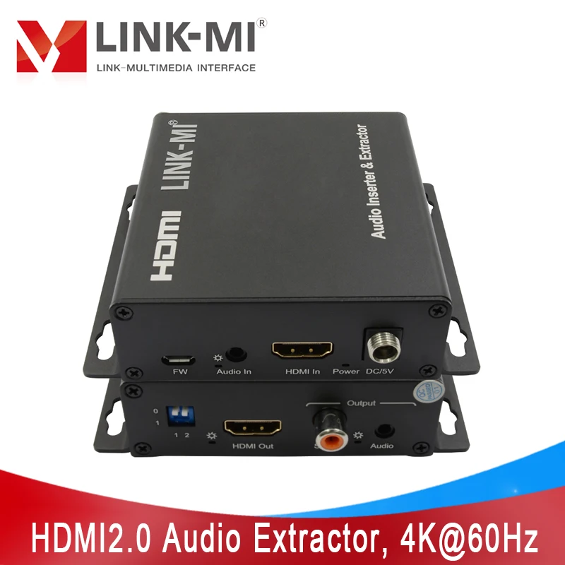 4K60Hz HDMI Audio Extractor Inserter with DIP Switch Extract Digital Audio from Analog Stereo or 5.1ch Audio Converter