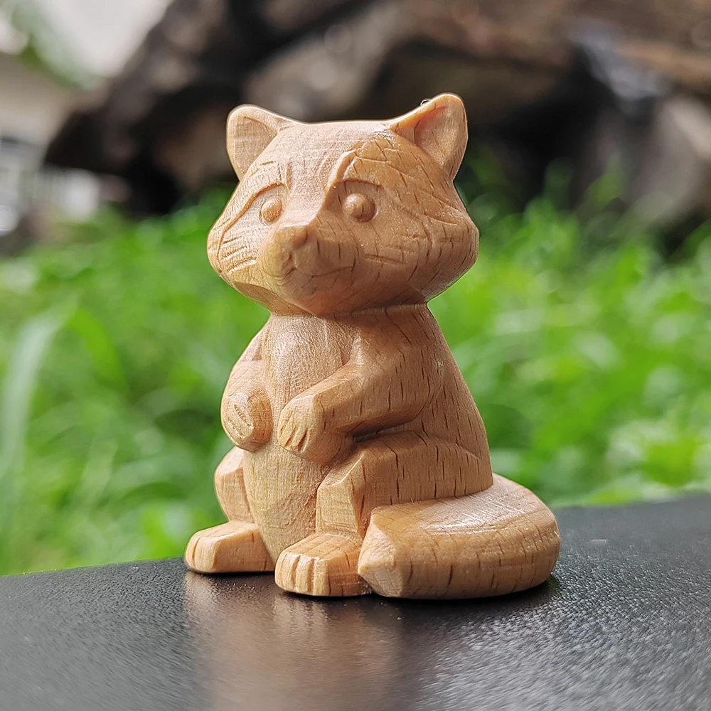1.8 Inch Hand-Carved Wooden Raccoon Figurine Ornament, Ethnic Style, Suitable for Desktop Decorations, Holiday Decorations, Indoor Decorations, Fireplace, Bedroom, Back-To-School Season Gifts, New Year Gifts