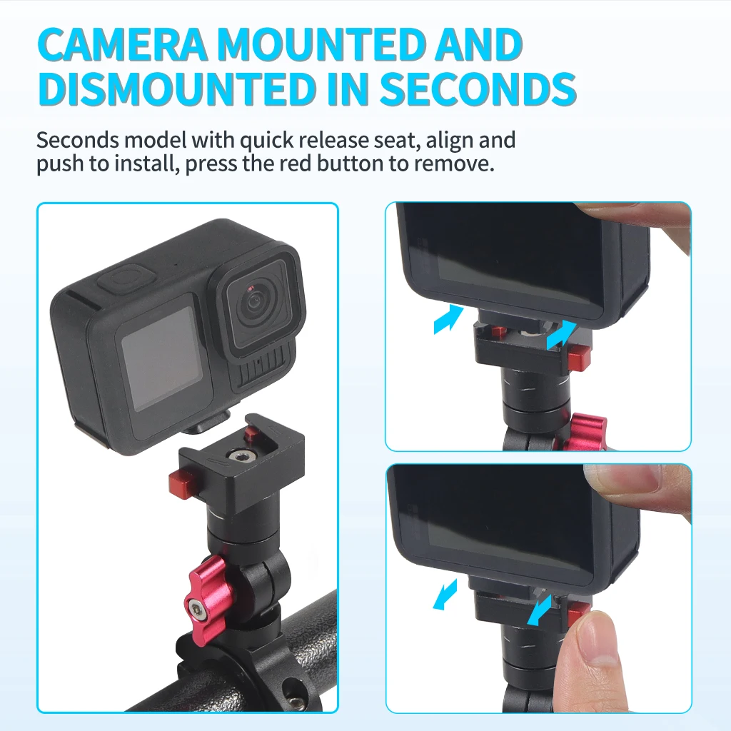 Motorrad Fahrrad Lenker Quick Release Clamp Halterung für GoPro 13 12 11 OSMO 360 Action 5Pro Insta360 GO 3S Stand Licht Halter – Detail 6