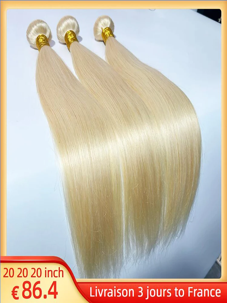 20 20 20 inch Rechte Blonde Bundels Echt haar 613 Bundels Echt haar Ruw haarbundels Onverwerkte Virgin Hair Extensions - afbeelding 2