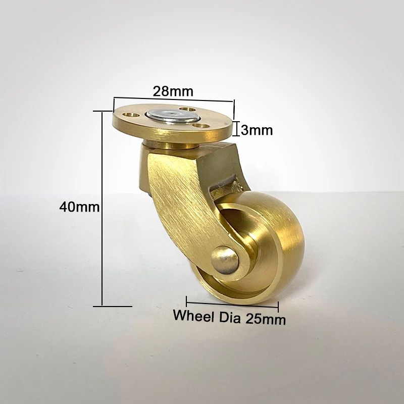 4PCS 1'' Solid Brass/Brass+Rubber Casters Wheels Table Chair Sofa Couch Piano Feet Wheels Furniture Castors 360° Swivel Rollers