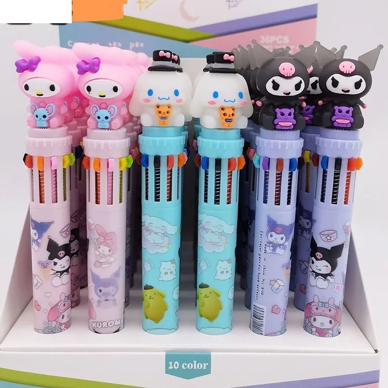 10 Multicolored Pens Kawaii Sanrio Mymelody Kuromi Cinnamoroll Cartoon Ballpoint Pen School Office Supply Stationery kids gift