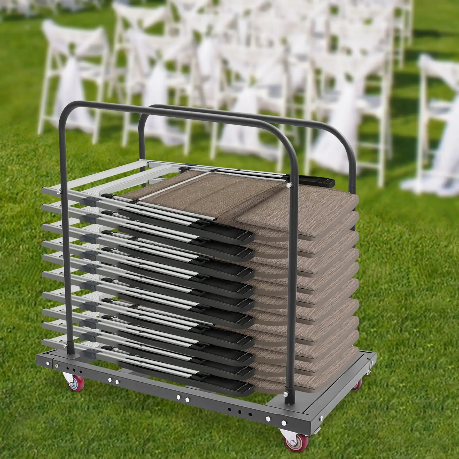 Folding Table Cart, Rolling Storage Rack Trolley Heavy Duty Panel Dolly for 10 Table Capacity for Party Events, Hotel, Factory,