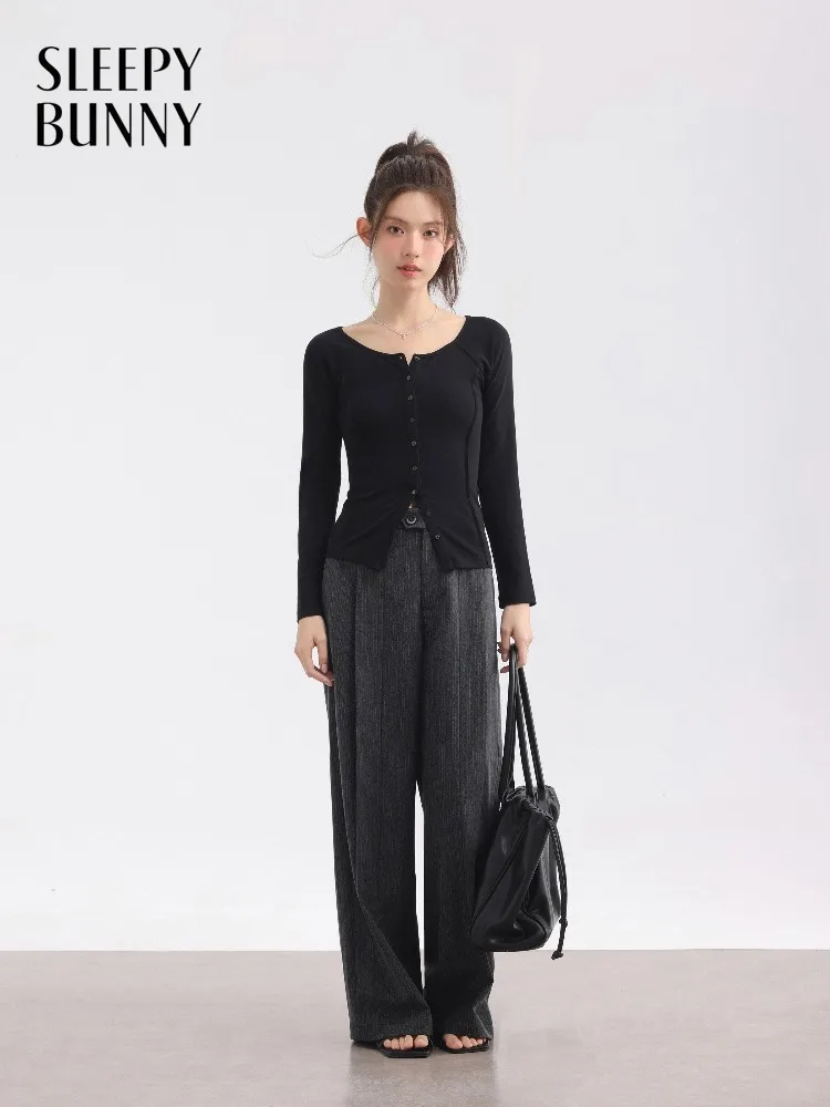 Vintage Striped Wide Leg Pants Women Lady High Waist Draped Trousers Relaxed Loose Fit Spring Casual Office Daily Commuter Style