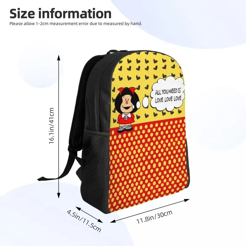 Mafalda Changing The World mochilas para hombres y mujeres, bolsa de libros para estudiantes universitarios, se adapta a bolsas para portátiles de