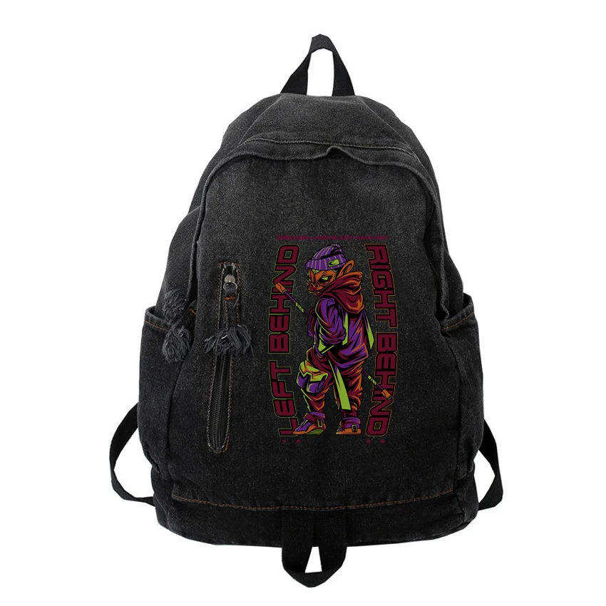 

Gradient Washed Backpack Women Man Unisex Simple Fashion Trend Large Capacity Denim Bag Casual Versatile Cartoon Print Backpack