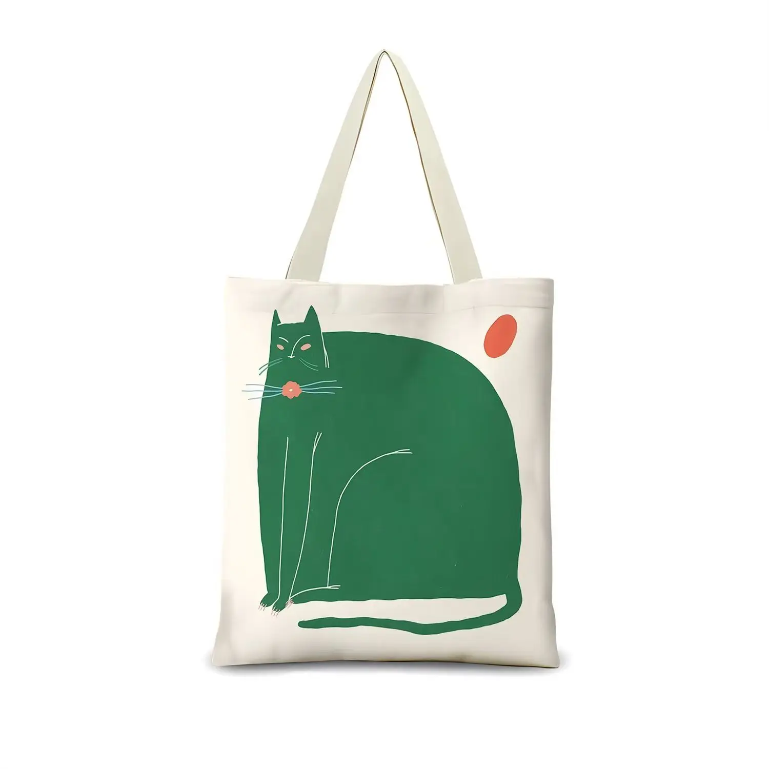 Women Double‑Sided Cartoon Canvas Shoulder Bag, Large Capacity Zippered Tote Bag for Work Commute Shopping