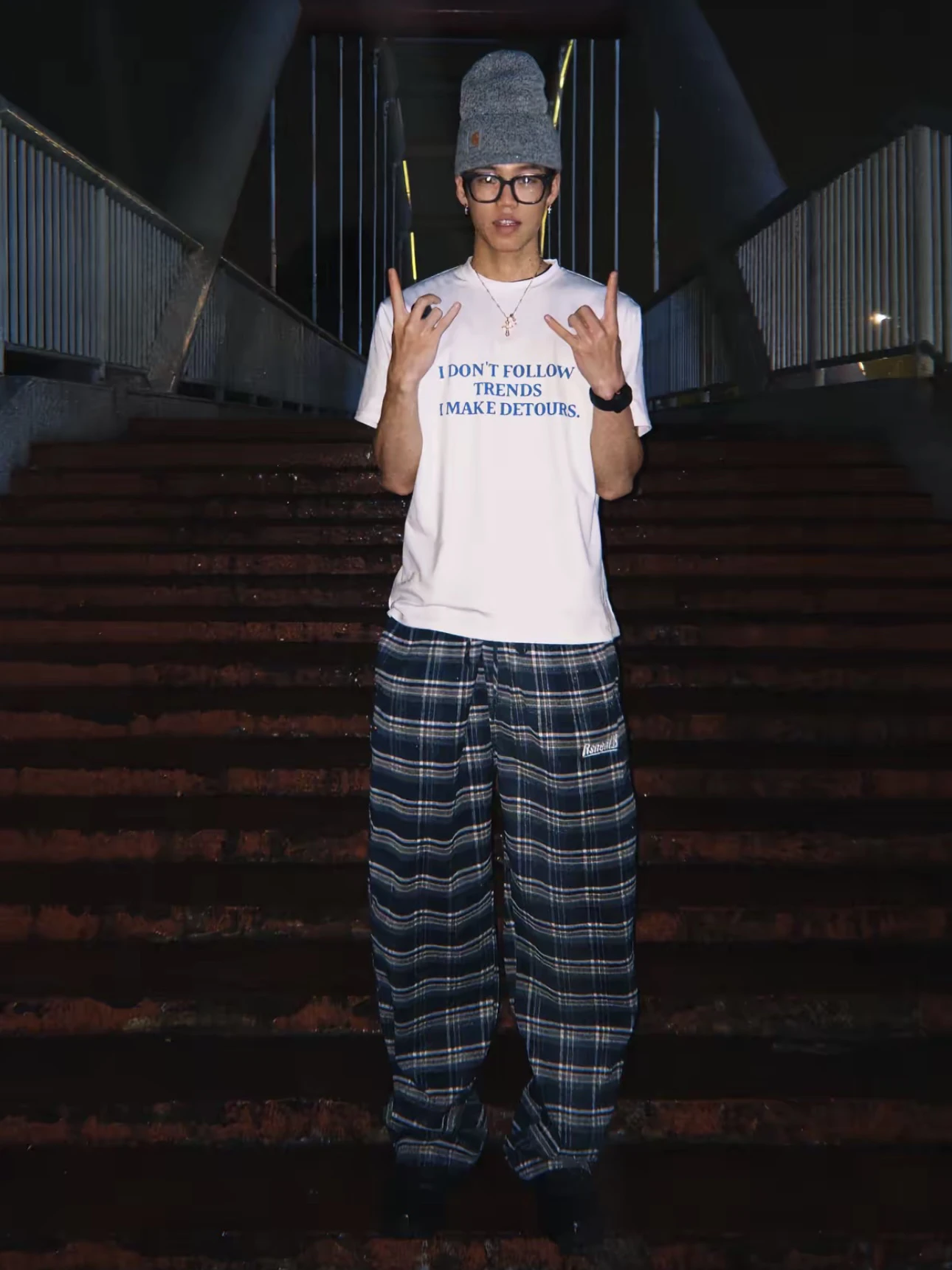 미국 레트로 자수 블루 체크 와이드 레그 팬츠 남성 캐주얼 루즈 데일리 레이지 스트레이트 레그 트렌디 여름 롱 팬츠