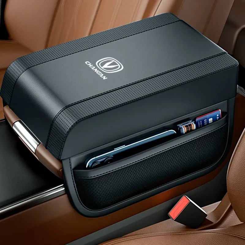For Changan Cs55 Plus 2022-2023 HighQuality Leather Car Armrest Box Height Pad Cotton Armrest Cushion withPocket Car Storage Bag