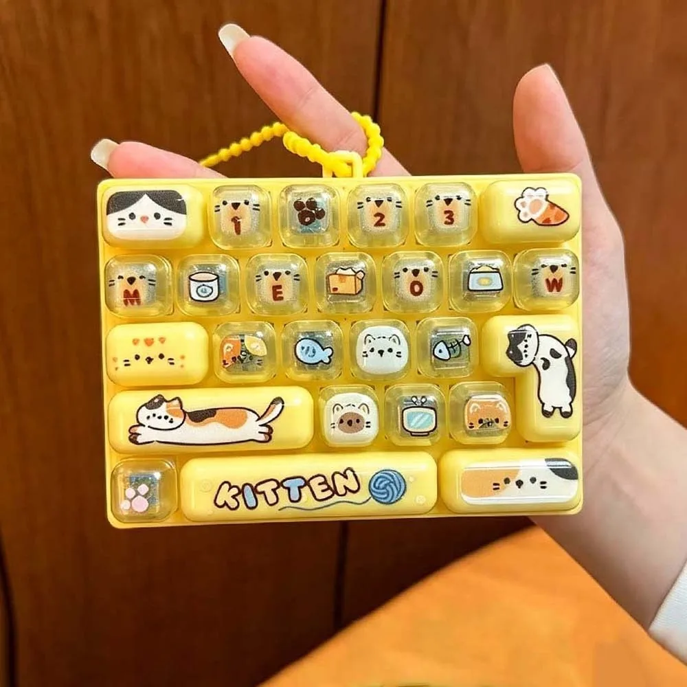26 Keys Layout Keyboard Fidget Mechanical Switch Lightweight Mechanical Keycap Clicker Cute Cartoon Portable