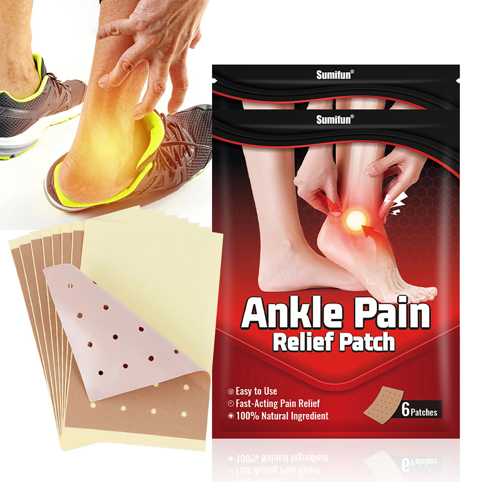 6pcs Herbal Ankle Pain Relief Patch Fast Acting Self-heat Joint Ache Muscle Relaxation Sticker Arthritis Tendonitis Pain Plaster