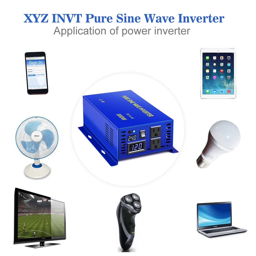 1600W Peak Pure Sine Wave Inverter 800W 24V 220V Solar Power Generator Battery DC to AC Converter 12V/48V/96 to 120V 230V 240V