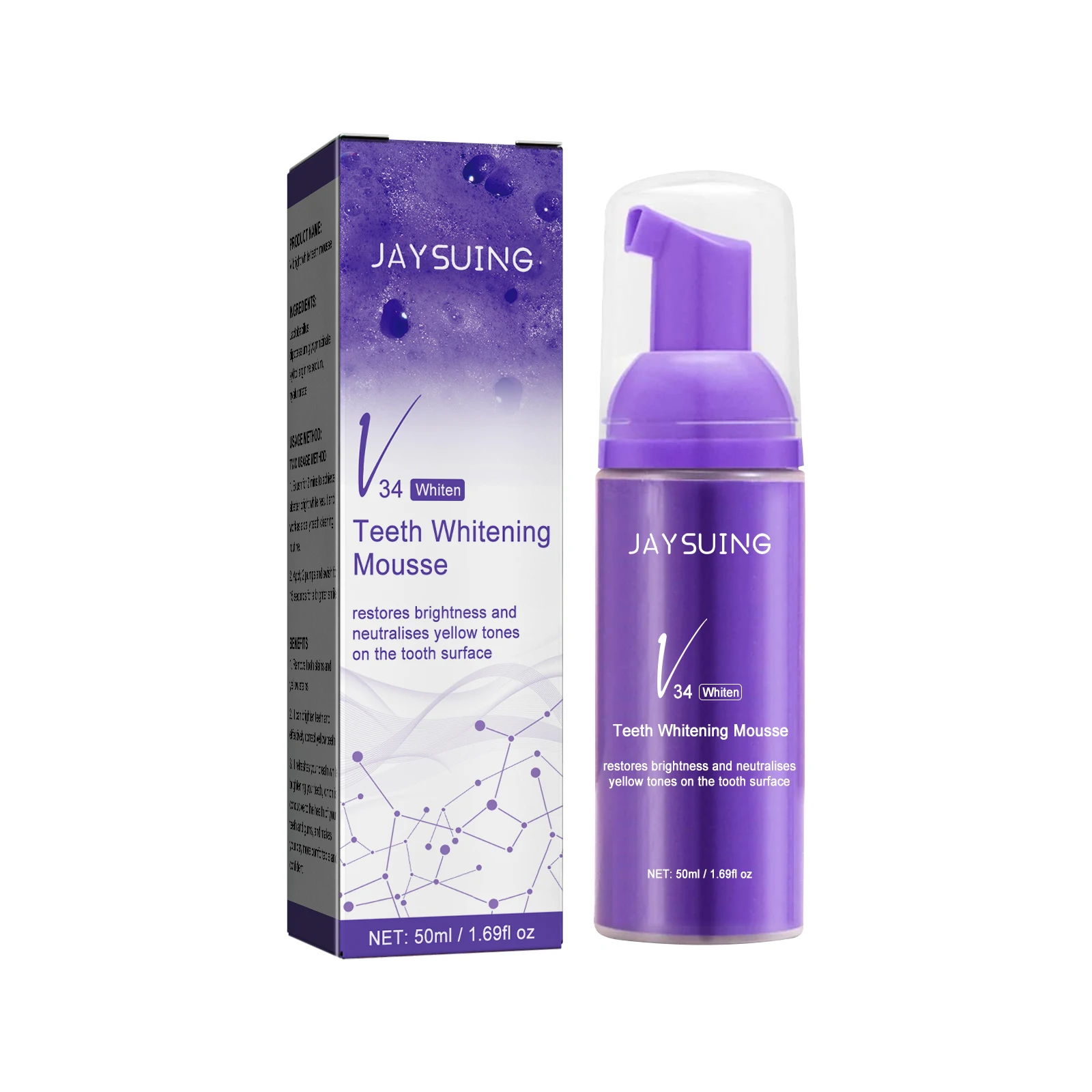 V34 Whitening Toothpaste Mousse Cleansing Yellow Teeth Stain Removing Oral Odor Fresh Breath Repair Tooth Cleaning Foam Gum Care