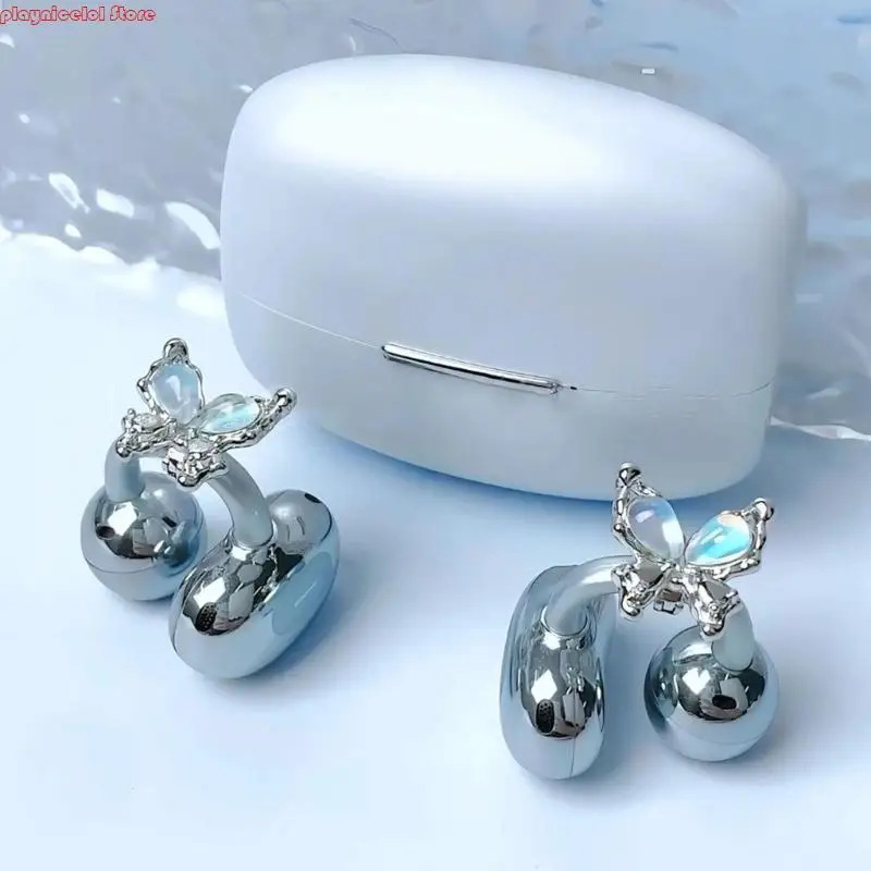 E8ba Sparkling Rhinestones Butterfly หูฟังตกแต่งโลหะเครื่องประดับคลิปคลิป Charm