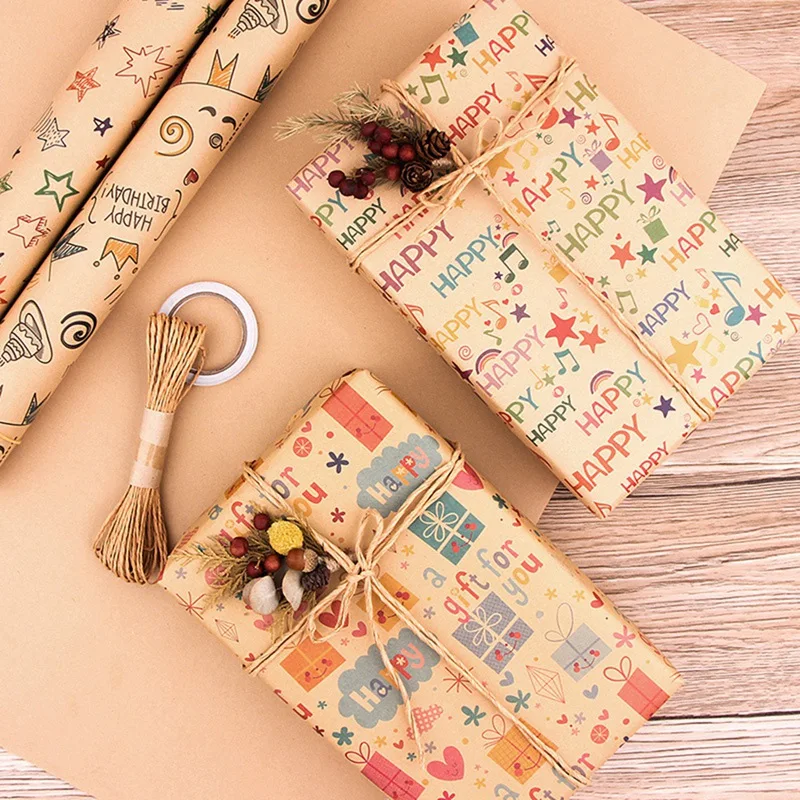 Feuilles de Papier d'Emballage pour Cadeau d'Anniversaire, Ensemble de Papiers Ronds pour Festival, Ruban, 6 Pièces