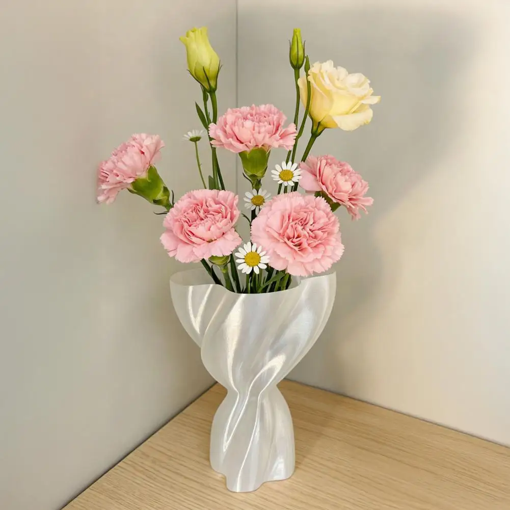3D Printed Cream Color Vase, Silk Texture Art Vases For Living Room Entryway Minimalist Modern Table Decor Unique Gift