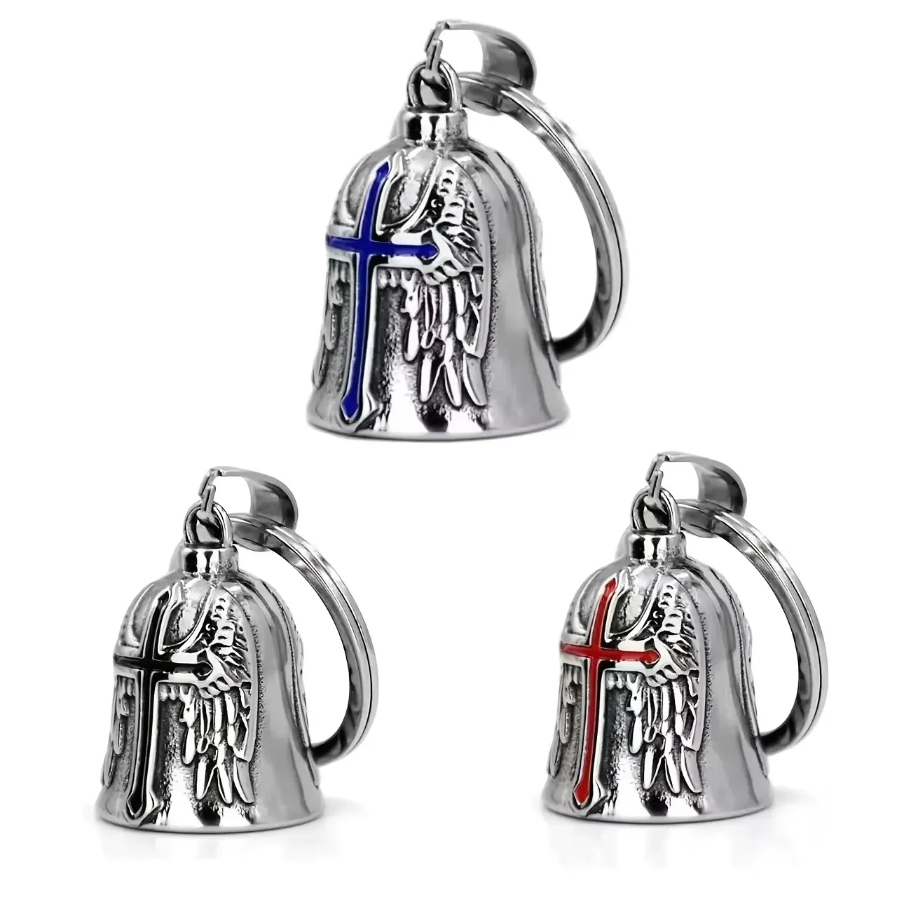 

Трехцветный крест с крыльями ангела, мотоциклетный брелок-колокольчик, мужской амулет для езды на мотоцикле, аксессуары для экзорцизма