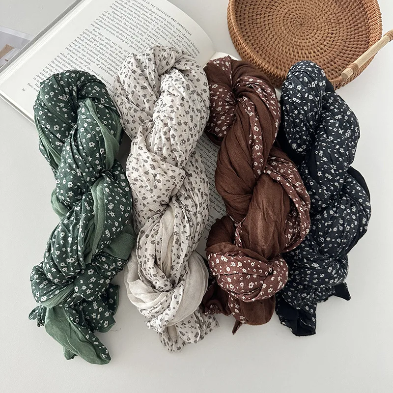 

Двухслойный шарф с цветочным принтом в стиле пэчворк, художественный осенне-зимний хлопково-льняной жатый длинный шарф в стиле ретро, новая модная модель.