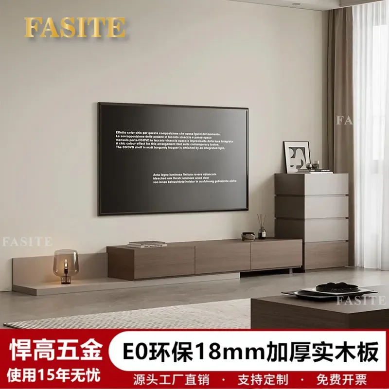 For Solid Wood Telescopic TV Cabinet Living Room Floor Storage Modern Simple Small Apartment Walnut Media Console Space