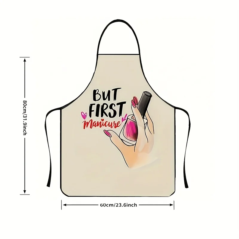 Cute Nail Salon Slogan Hand Art Full Print Apron Waterproof Oilproof Kitchen Apron Lovely Present For Grill Chef Beauty Worker