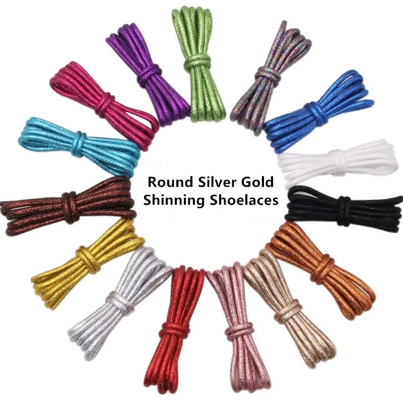 24 Colors Round Gold and Silver Colorful Bright Shiny Shoelaces Sneaker Sport Shoes Laces Bootlaces Shoe laces Strings Dropship