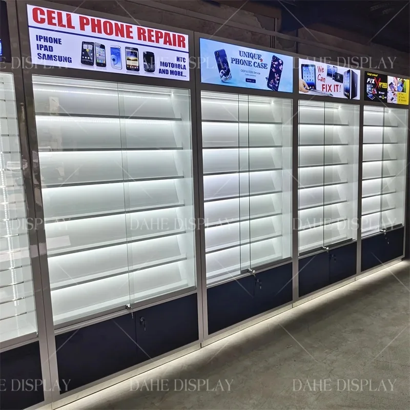 custom.Electronic Decoration Phone Showcase Cell Phone Accessories Cabinet Display Stand Mobile Phone Furniture