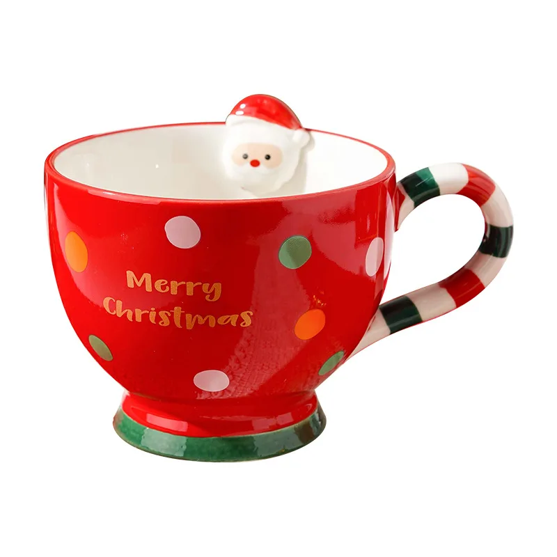 New 500ML Santa Claus Coffee Cup Cartoon Ceramic Table Top Mug Beautifully Embossed Breakfast Oat Drink Milk Mug Christmas Gift