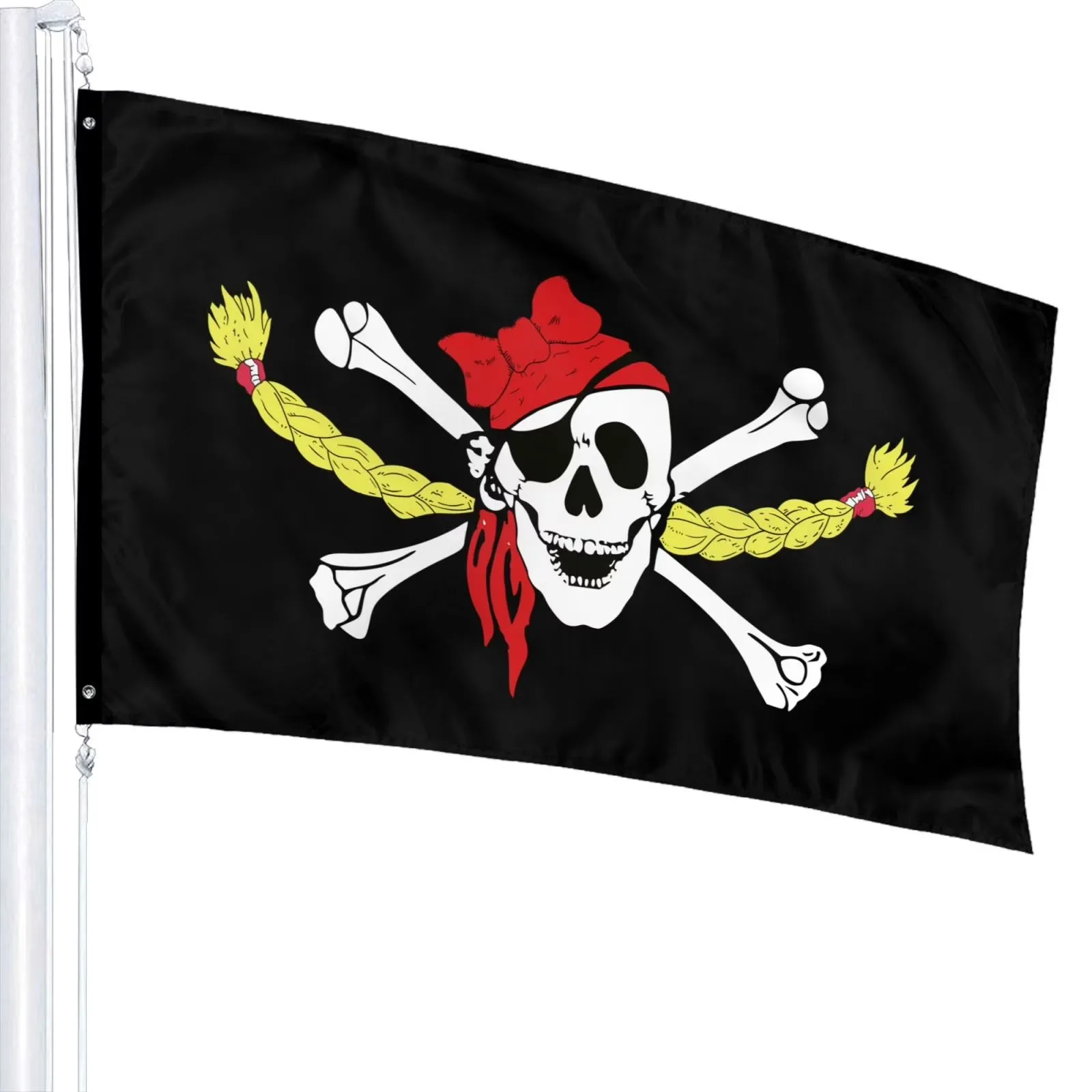 Girl Pirate Flag Jolly Roger with Blonde Braid Outdoor Garden Banner 3x5 Ft
