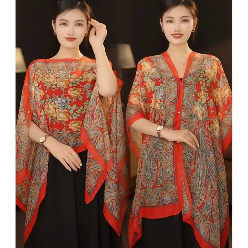 New Fashion Breathable Sun Protection Shawl Chiffon Long Flower Scarf Coats Jackets Capes Lady Summer