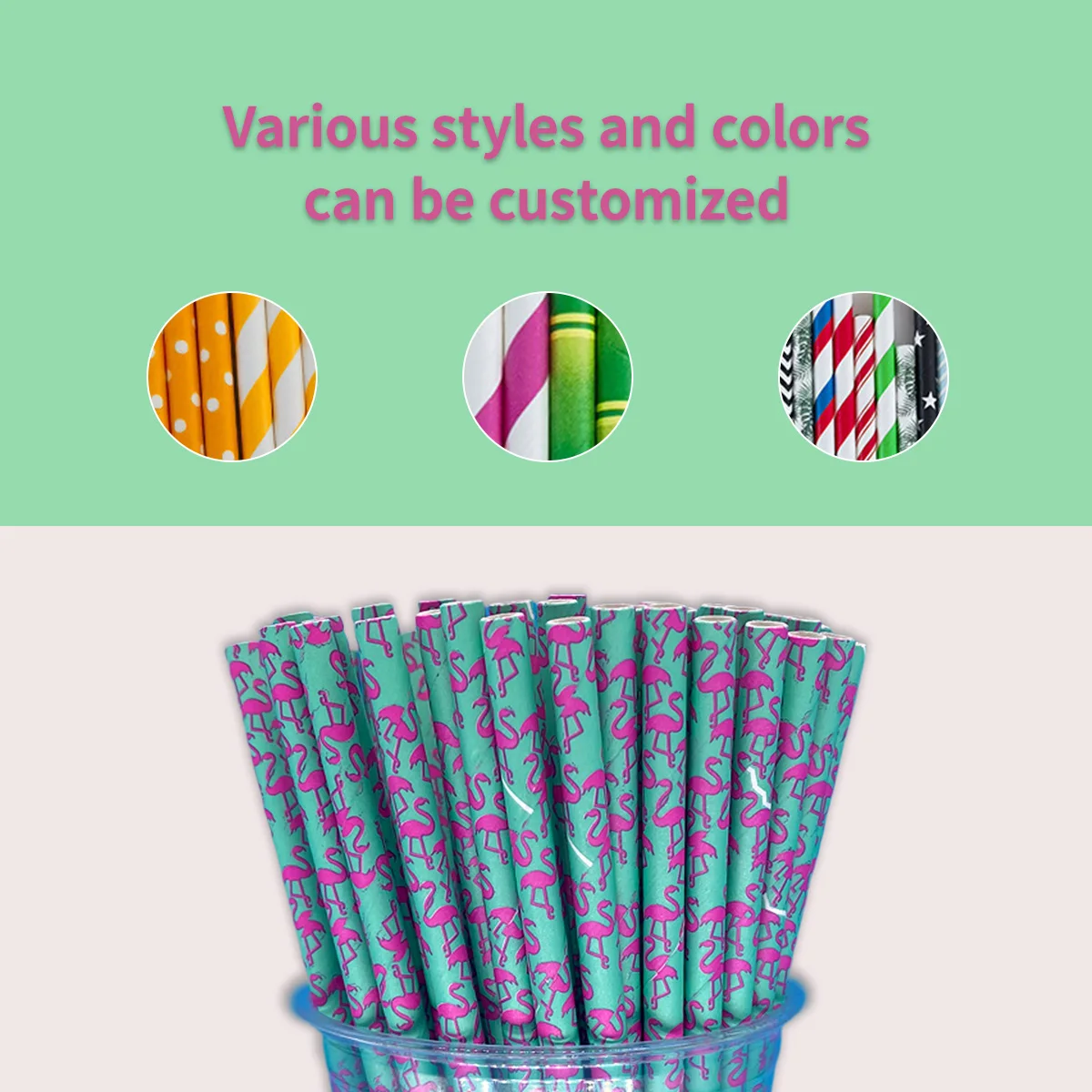 

6*197MM Flamingo Bulk Disposable Blowholes Cocktail Size Eco-Friendly, Compostable, Long-Lasting Paper Straws--100 Pcs