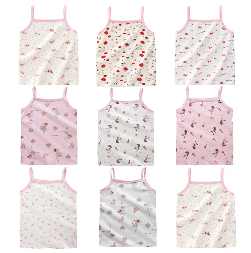 Girls Cute Floral Anime Design Singlet Underwear Tank Cute Princess Undershirts Cotton Tank Bow Tops for Baby Girl Size 3-10T