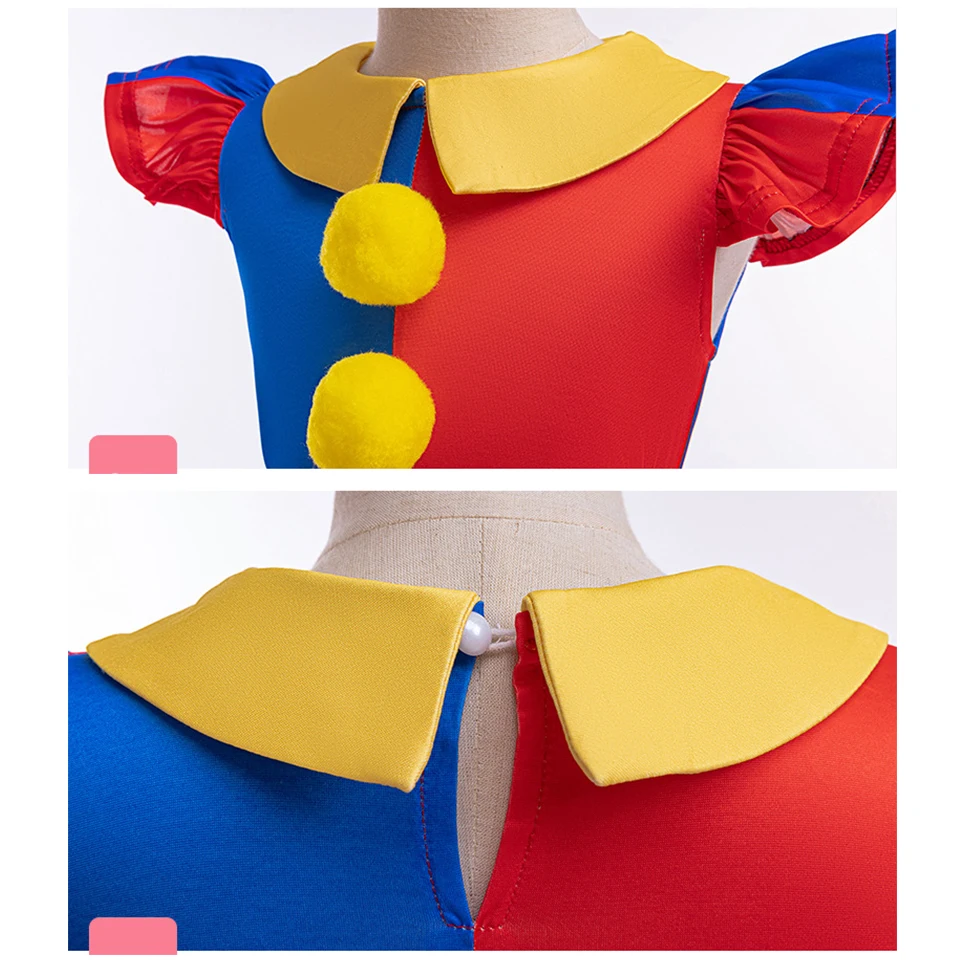 Digital Circus Clown Pomni Fancy Girls Dress Halloween Cosplay Performance Birthday Party Children Costume Carnival Kids Clothes