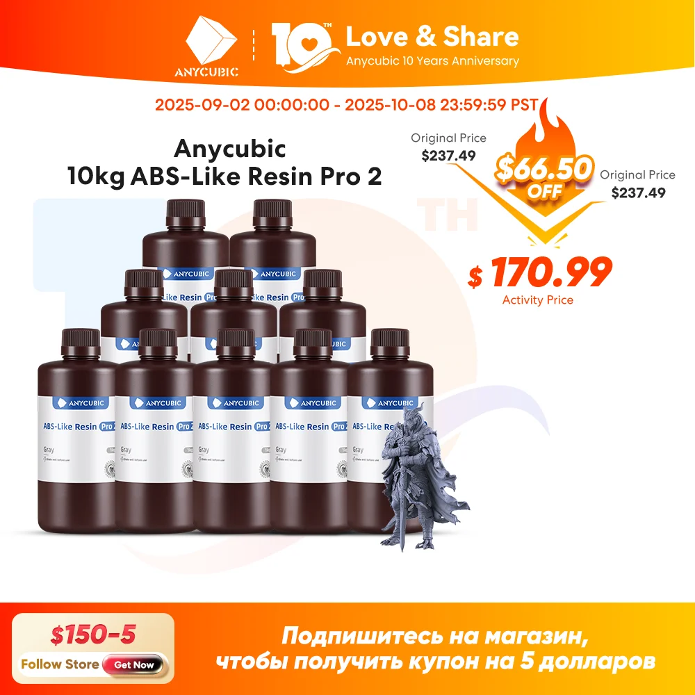 

ANYCUBIC 10kg Upgraded ABS-Like Pro 2 3D Printer Resin Hardness and Toughness 405nm UV-Curing Standard Photopolymer