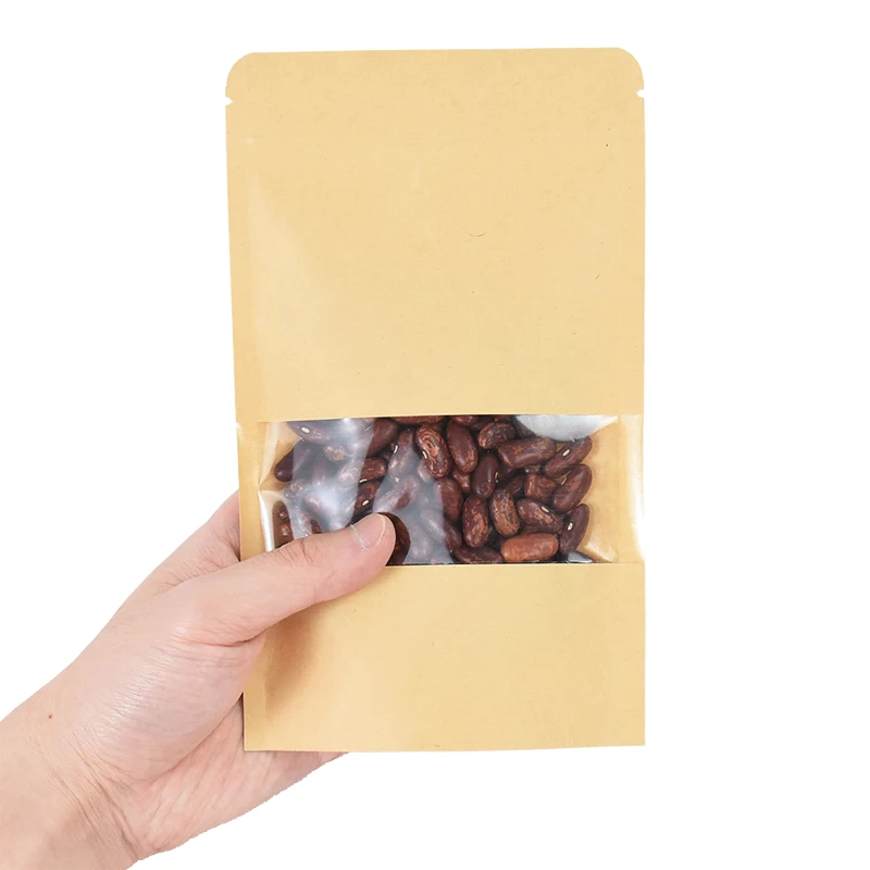 20/50pcs Kraft Paper Zip Lock Bags With Window Food Snack Tea Self Sealing Storage Bag Wedding Home Candy Gifts Packaging Pouch