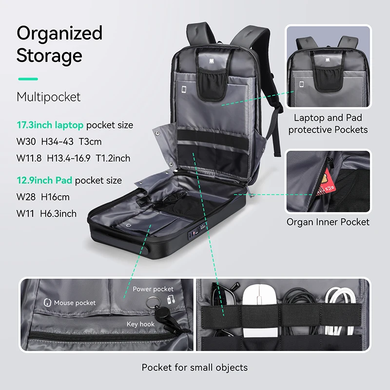 MARK RYDEN Water-Resistant Hard Shell Backpack,Multi-Compartment Laptop Bag with Organized Interior