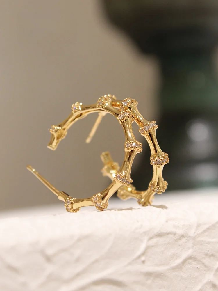 Sumni S925 Silver Needle Fashion Hoops Earrings Gold Plated Women's Face Slimming Trendy Jewelry Geometric Pattern Ear Cuffs