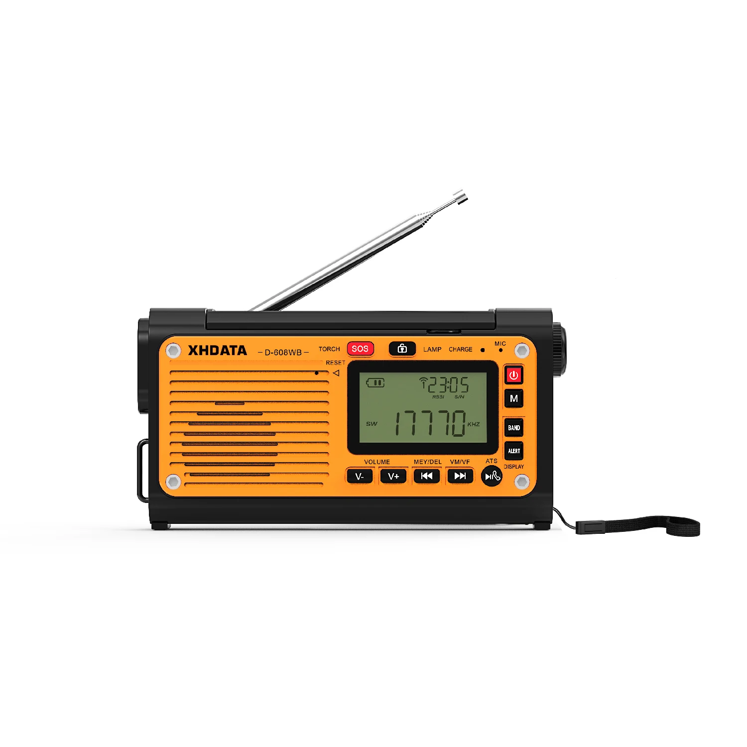 Radio pogodowe z korbką awaryjną XHDATA D-608WB FM/AM/SW/NOAA Alert Przenośne radio z ładowarką do telefonu, Bluetooth, zasilane bateryjnie — 2