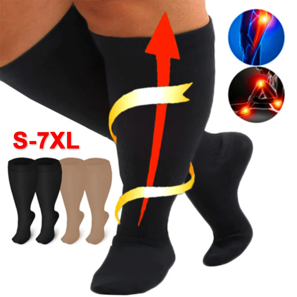 1Pair Big Size S-7XL Calf Compression Stock Knee High Stockings for Men Women Anti-varices, Sports, Running, Travel, Work