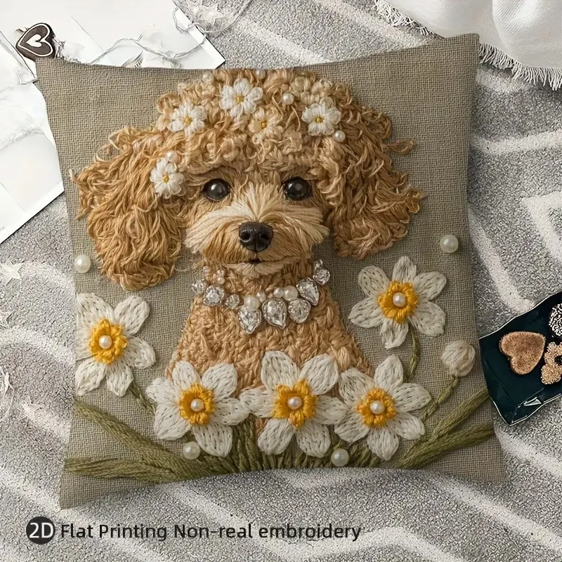 

45x45cm Cute Cartoon Poodle Pillowcase Cartoon Flower Lovely Little Puppy Dog Pillow Cover Home Decor Sofa Car Cushion Cover
