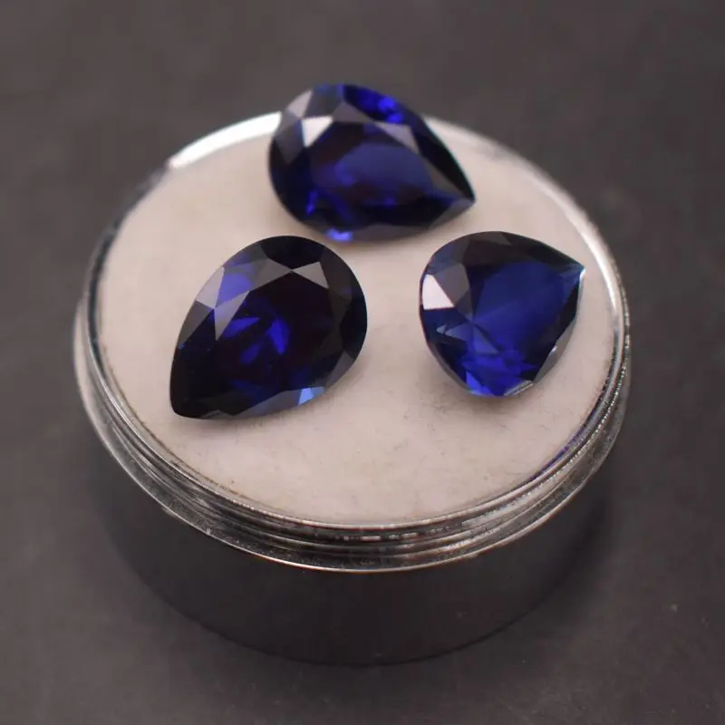 الياقوت 5A حلقة الوجه وأشار أسفل الحجر العاري قطرة الماء على شكل الكمثرى على شكل Unset الأزرق الداكن #1