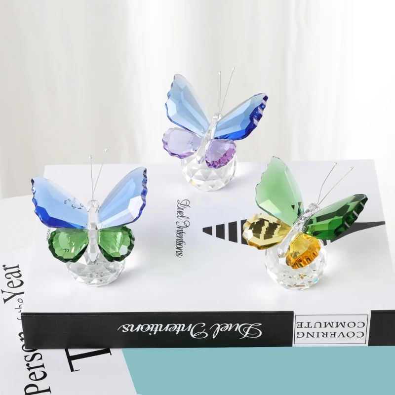 Colorful Crystal Butterfly Sculpture Glass Butterflies Shaped Ornament Simulated Insect Decorations Unique Handmade Gift