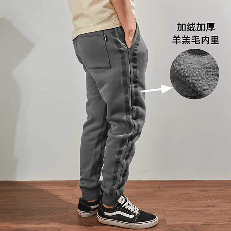 Winter New Japanese Retro Thickened Berber Fleece Sweatpants Men's Casual Sports Elastic Waist Drawstring Loose Anke-tied Pants
