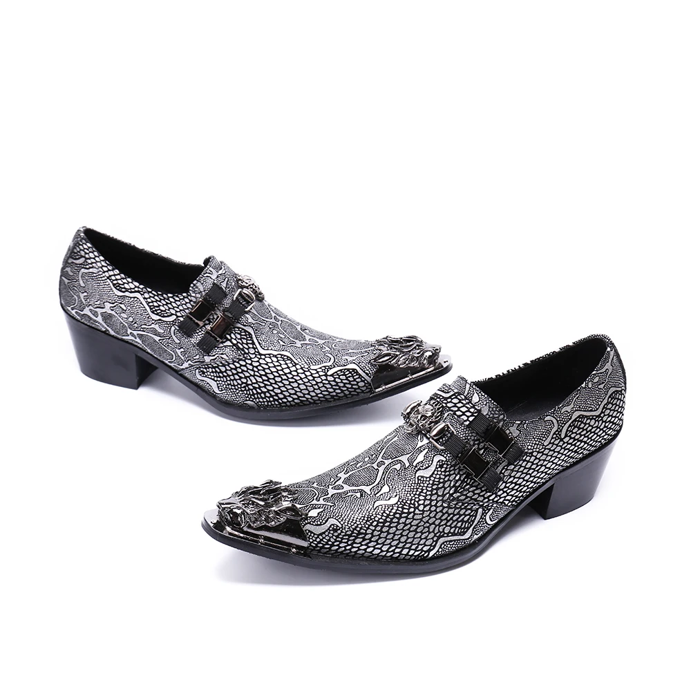 Christia Bella Italian Style Metal Pointed Toe High Heels Men Business Formal Shoes Genuine Leather Men Party Dress Oxford Shoes