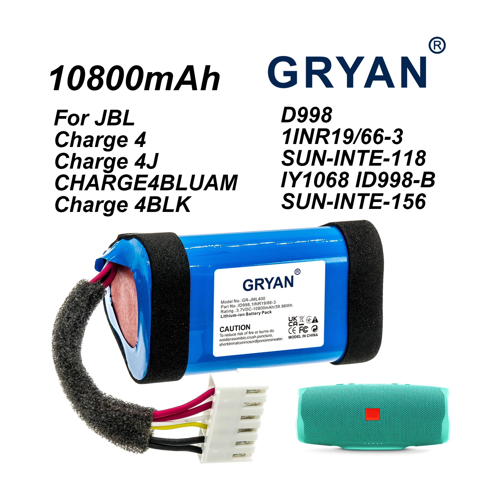 10800mAh Speaker Battery for JBL  Charge 4 Charge 4J JBLCHARGE4BLUAM Charge 4BLK  1INR19/66-3 SUN-INTE-118 IY1068 ID998-B