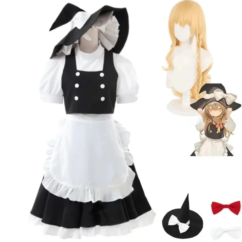 Disfraz de juego de Anime Kirisame Magic Shop peluca traje de sirvienta mujer Sexy Kawaii traje de Halloween proyecto Touhou Kirisame Marisa Cosplay
